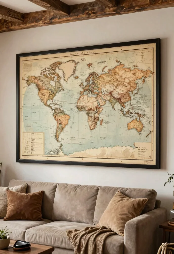 18 Large Living Room Wall Decor Ideas Fill Big Spaces Right - 13. Large Framed Maps as Decor 1
