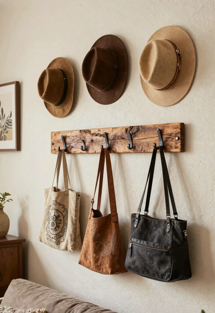 18 Large Living Room Wall Decor Ideas Fill Big Spaces Right - 15. Rustic Farmhouse-style Wall Hooks 1