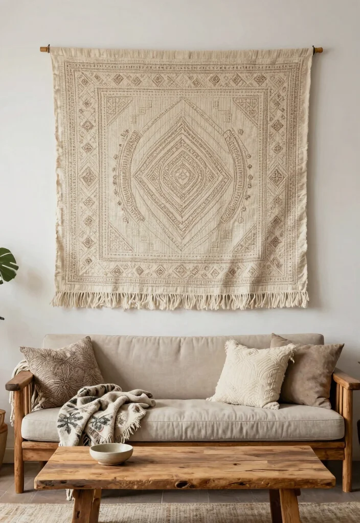 18 Large Living Room Wall Decor Ideas Fill Big Spaces Right - 4. Large Textile Wall Hangings 1