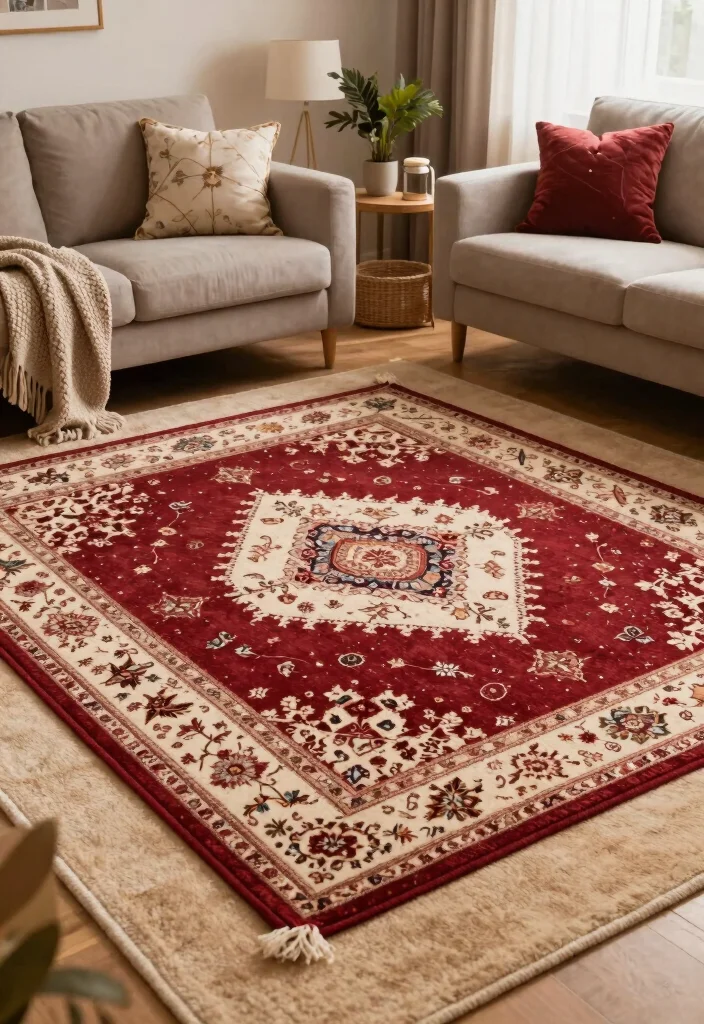 18 Layered Rugs Living Room Ideas for Cozy Vibes - 13. Layering for Seasonal Changes 1