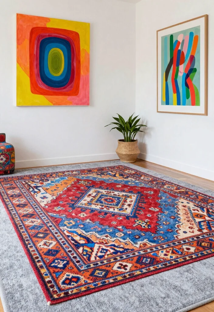 18 Layered Rugs Living Room Ideas for Cozy Vibes - 14. Art-Inspired Layers 1