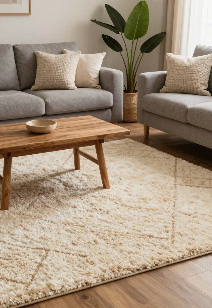 18 Layered Rugs Living Room Ideas for Cozy Vibes - 3. Mix Textures for Depth 1