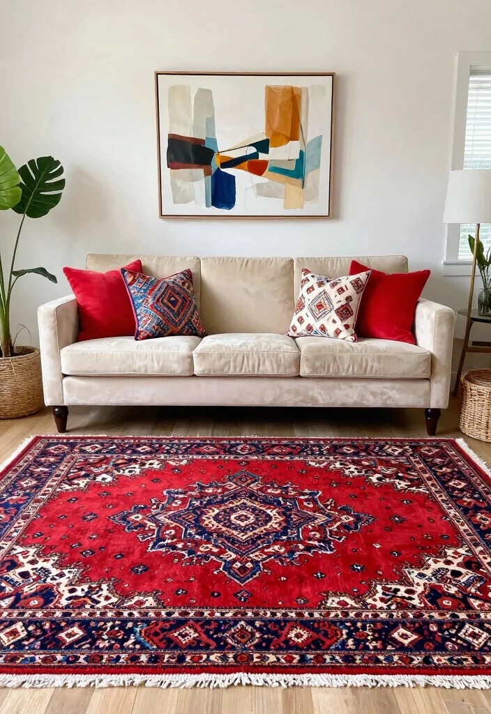 18 Layered Rugs Living Room Ideas for Cozy Vibes - 4. Play with Color Combinations 1