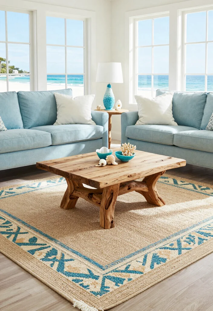 18 Layered Rugs Living Room Ideas for Cozy Vibes - 7. Coastal Vibes with Natural Fibers 1