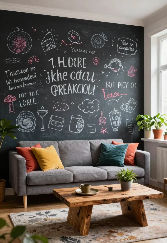 18 Living Room Feature Wall Ideas for Instant Visual Impact - 11. Chalkboard Wall 1