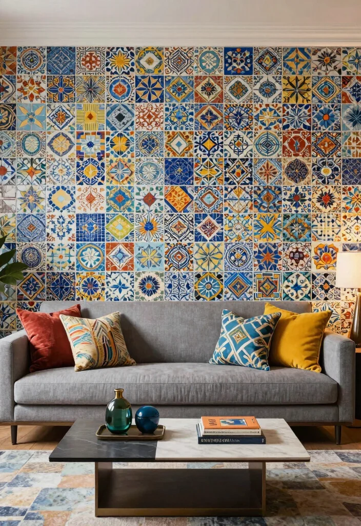 18 Living Room Feature Wall Ideas for Instant Visual Impact - 12. Mosaic Tile Wall 1
