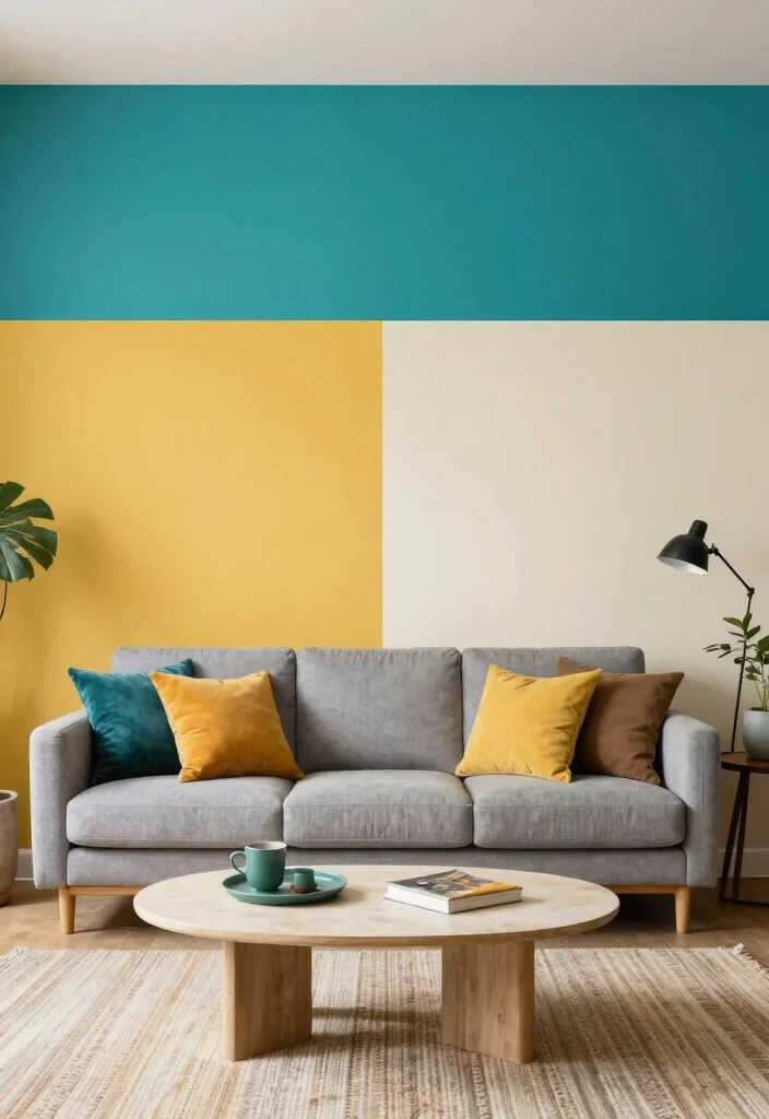 18 Living Room Feature Wall Ideas for Instant Visual Impact - 15. Color-Blocked Walls 1