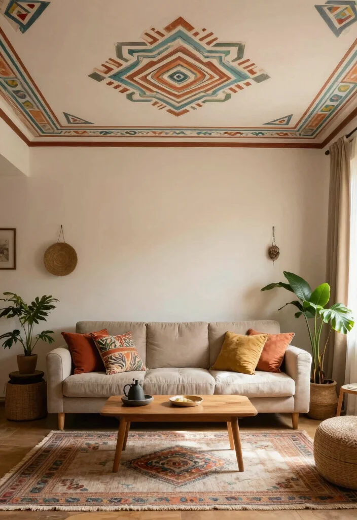 18 Living Room Feature Wall Ideas for Instant Visual Impact - 16. Ceiling Decoration 1