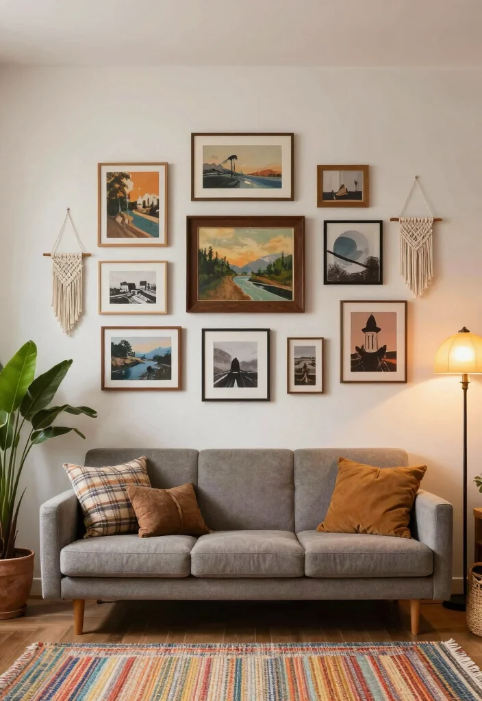 18 Living Room Feature Wall Ideas for Instant Visual Impact - 2. Gallery Wall of Art 1