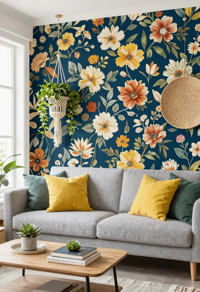18 Living Room Feature Wall Ideas for Instant Visual Impact - 4. Patterned Wallpaper 1