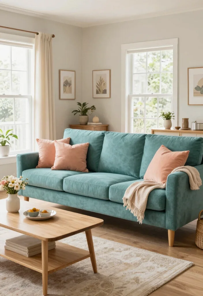 18 Teal Sofa Living Room Color Palettes Rich Luxe Vibes - 11. Teal and Peach: Soft and Friendly 1