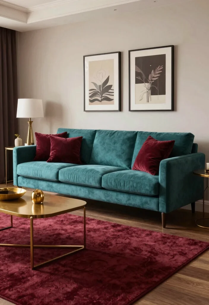 18 Teal Sofa Living Room Color Palettes Rich Luxe Vibes - 12. Teal and Burgundy: Rich and Dramatic 1
