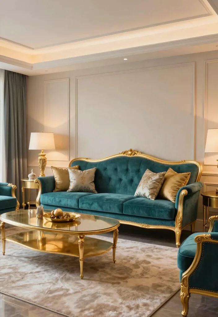 18 Teal Sofa Living Room Color Palettes Rich Luxe Vibes - 16. Teal and Gold: Opulent Touch 1
