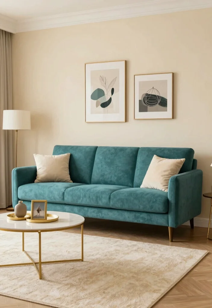 18 Teal Sofa Living Room Color Palettes Rich Luxe Vibes - 6. Teal and Cream: Timeless Elegance 1