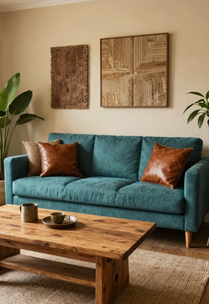 18 Teal Sofa Living Room Color Palettes Rich Luxe Vibes - 8. Teal and Brown: A Rustic Touch 1