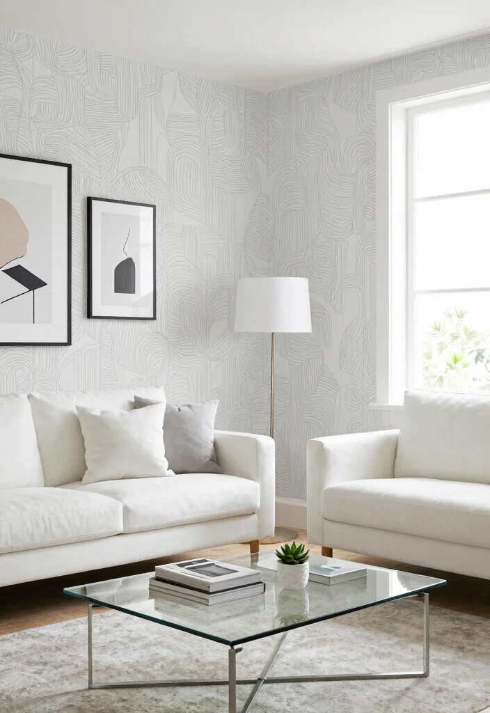 18 Wallpaper in Living Room Ideas Trend Forward Looks - 11. Minimalist Line Art 1