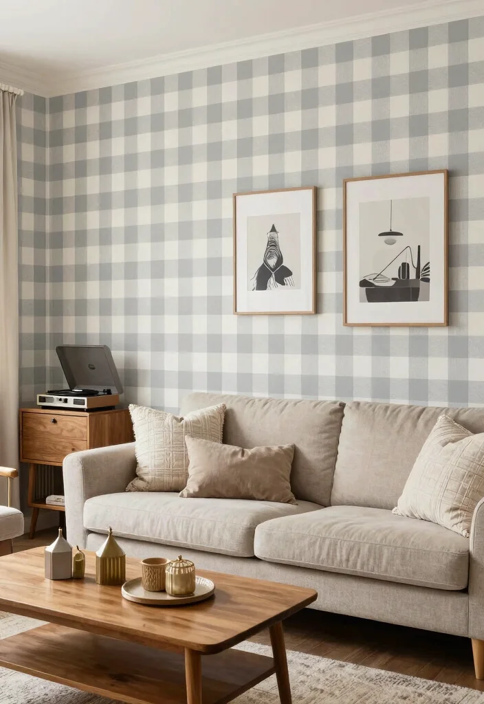 18 Wallpaper in Living Room Ideas Trend Forward Looks - 16. Classic Checkered Patterns 1