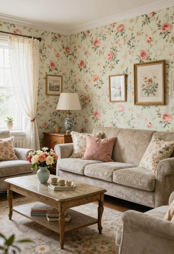 18 Wallpaper in Living Room Ideas Trend Forward Looks - 3. Vintage Floral Prints 1