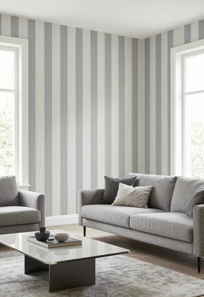 18 Wallpaper in Living Room Ideas Trend Forward Looks - 8. Textured Stripes for Depth 1
