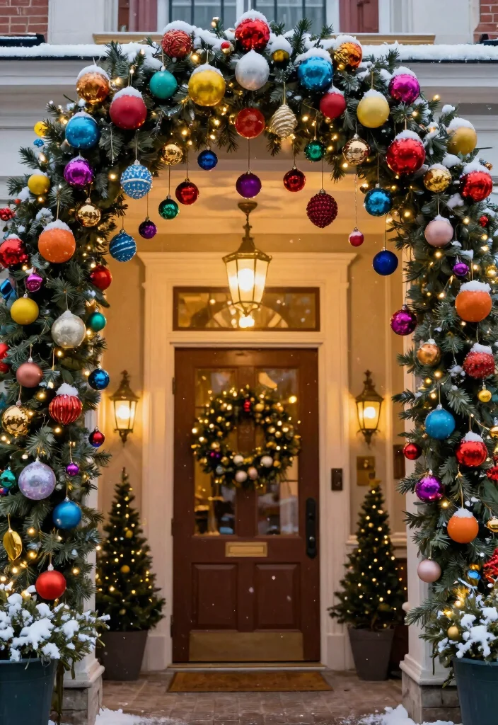 12 Christmas Archway Outdoor Ideas That Frame Your Front Door - 10. Creative Use of Ornaments 1