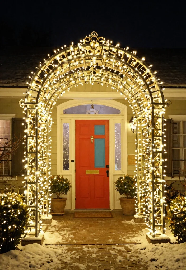 12 Christmas Archway Outdoor Ideas That Frame Your Front Door - 3. Sparkling Lights Extravaganza 1