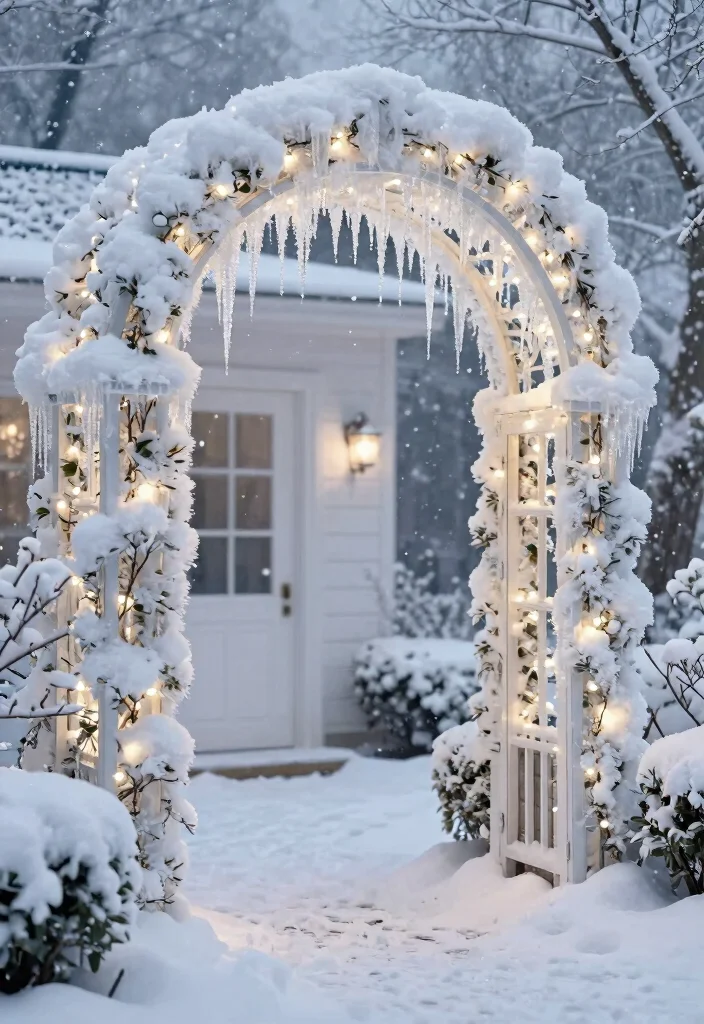 12 Christmas Archway Outdoor Ideas That Frame Your Front Door - 4. Snowy Wonderland 1