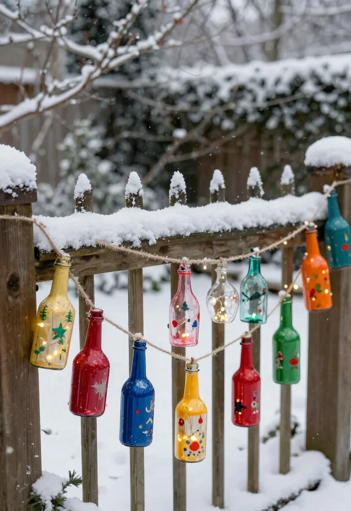 12 Christmas Fence Decor Ideas That Hang Without Drilling Holes - 1. Upcycled Bottle Garland 1