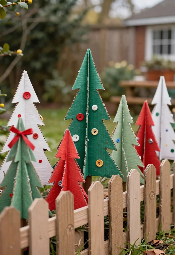 12 Christmas Fence Decor Ideas That Hang Without Drilling Holes - 10. Recycled Cardboard Christmas Trees 1