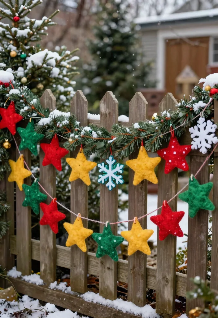 12 Christmas Fence Decor Ideas That Hang Without Drilling Holes - 11. Felt Ornament Garlands 1