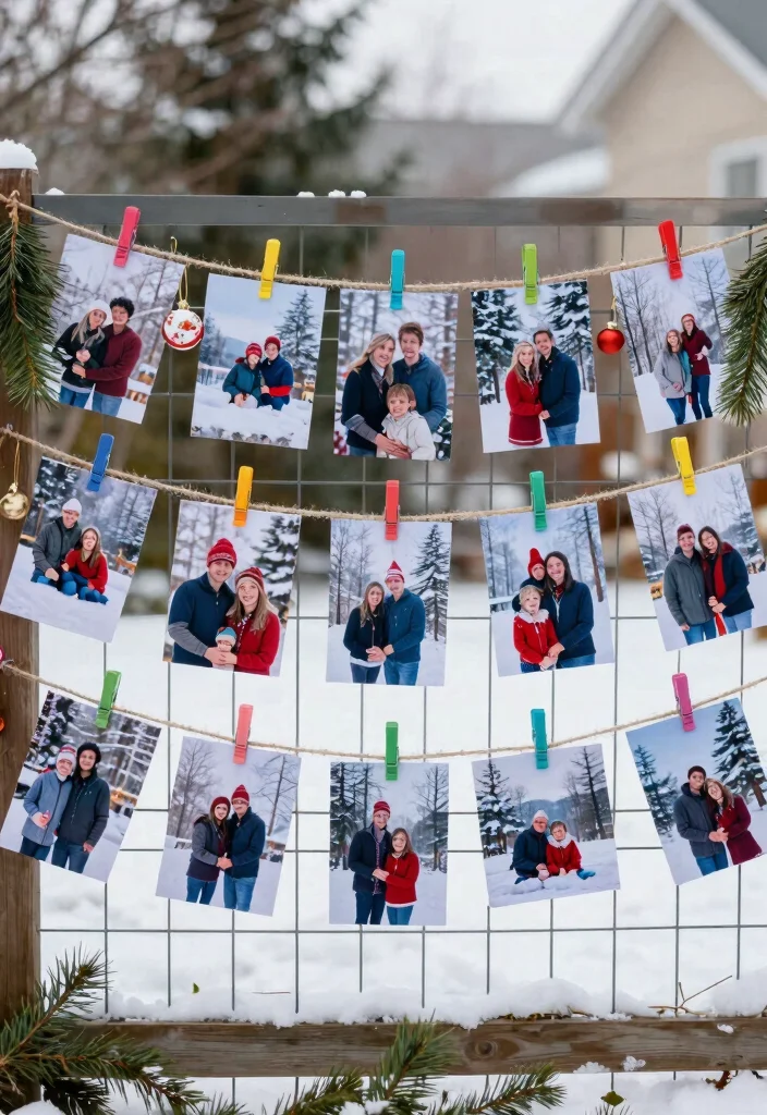 12 Christmas Fence Decor Ideas That Hang Without Drilling Holes - 2. DIY Clothespin Photo Display 1