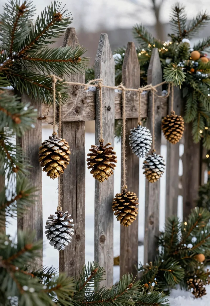 12 Christmas Fence Decor Ideas That Hang Without Drilling Holes - 3. Natural Pinecone Ornaments 1
