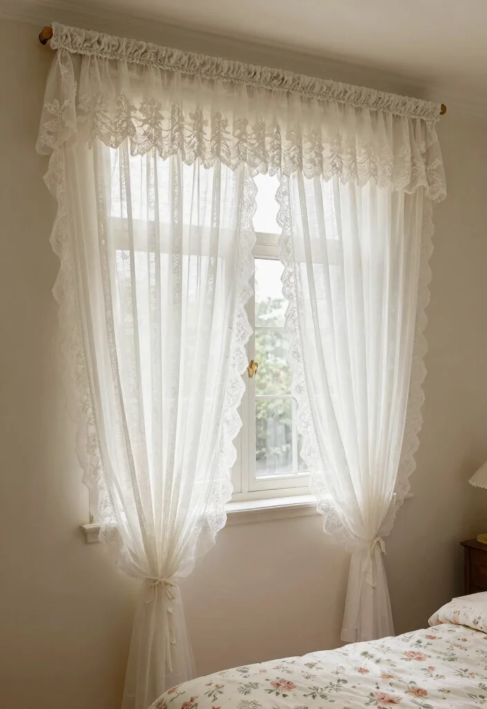 12 Farmhouse Window Trim Ideas That Work With Vinyl Windows - 8. Vintage-Inspired Lace Trim 1