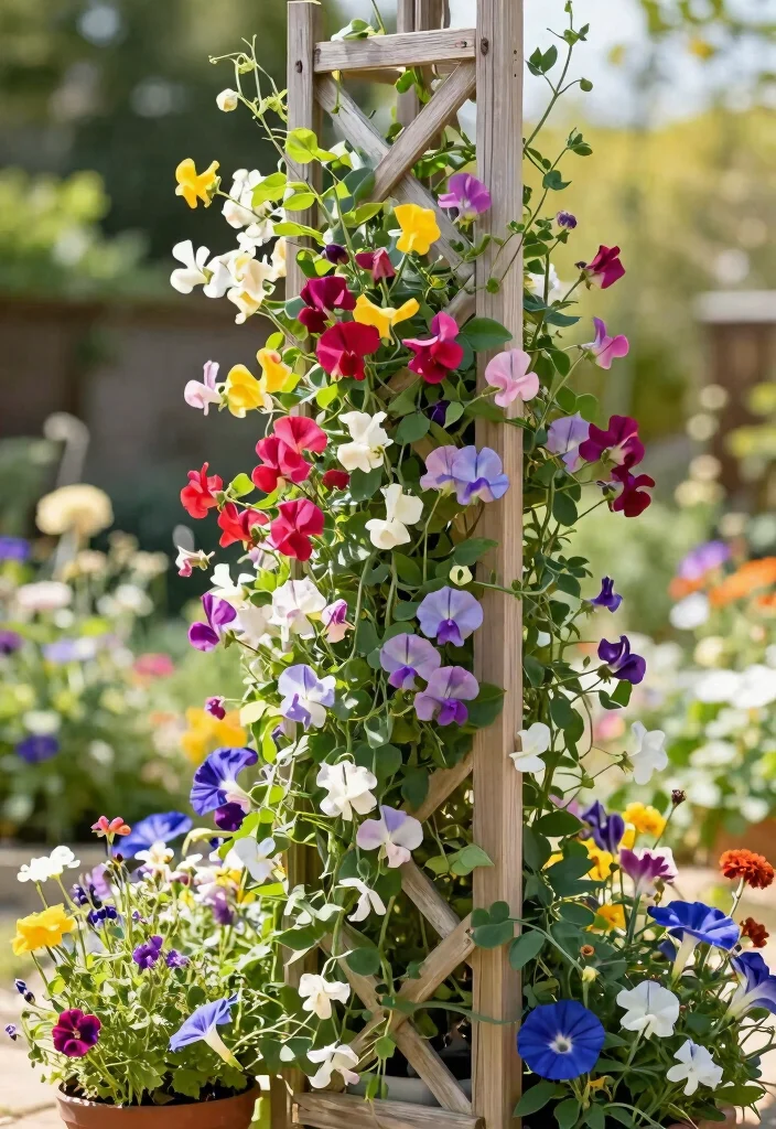 12 Flower Balcony Concepts for Renters Who Can't Drill - 10. Vertical Trellis Planters 1