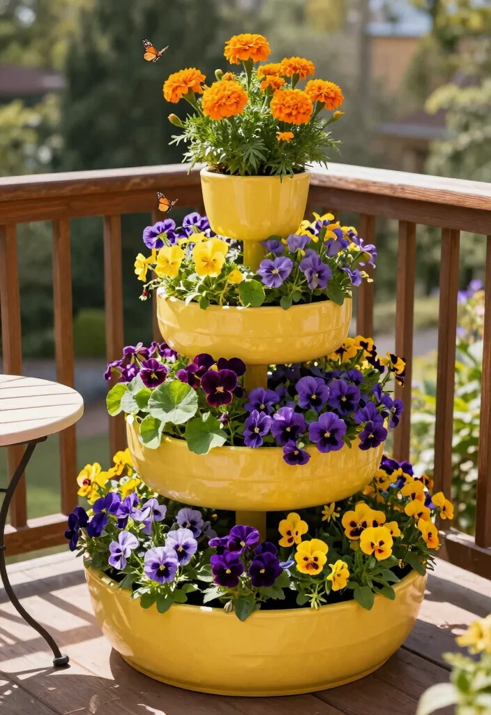 12 Flower Balcony Concepts for Renters Who Can't Drill - 3. Container Garden Towers 1