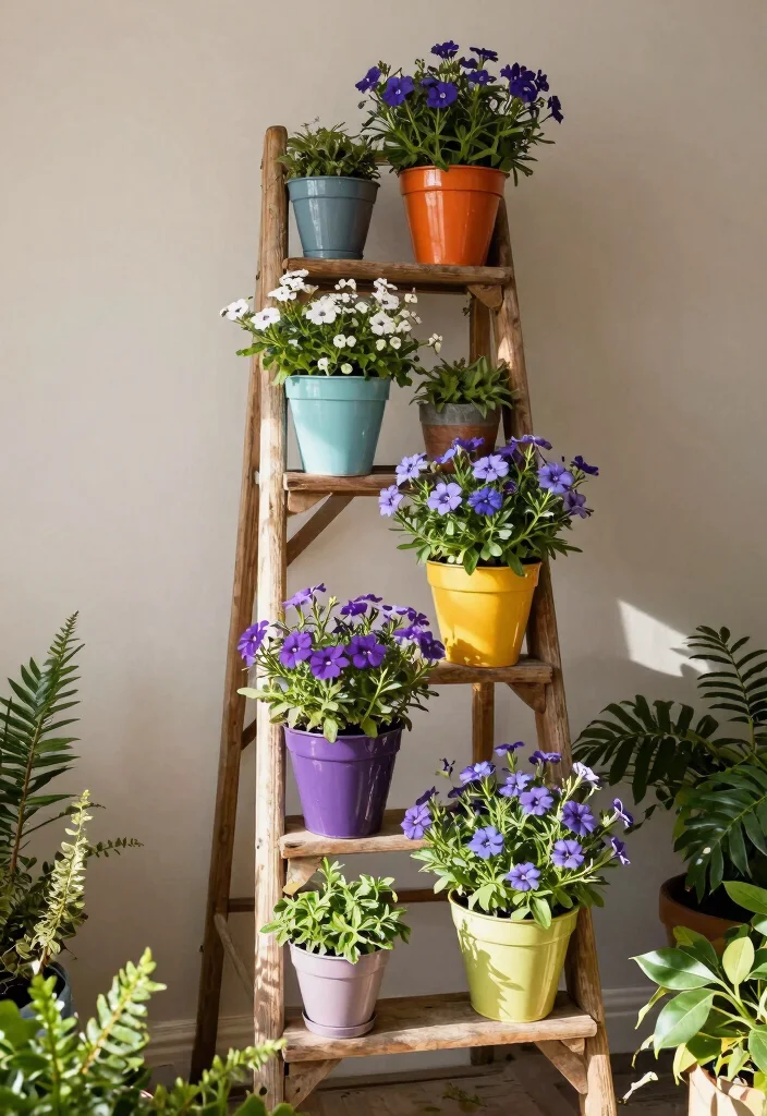 12 Flower Balcony Concepts for Renters Who Can't Drill - 4. Flower Ladders 1