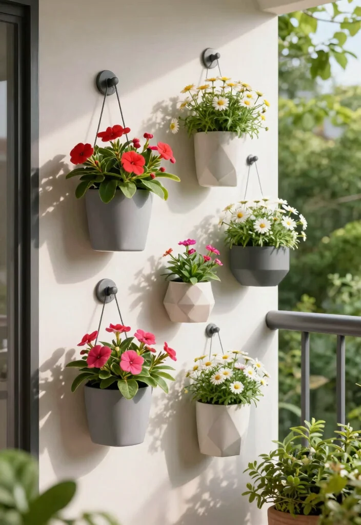 12 Flower Balcony Concepts for Renters Who Can't Drill - 5. Hanging Wall Planters 1