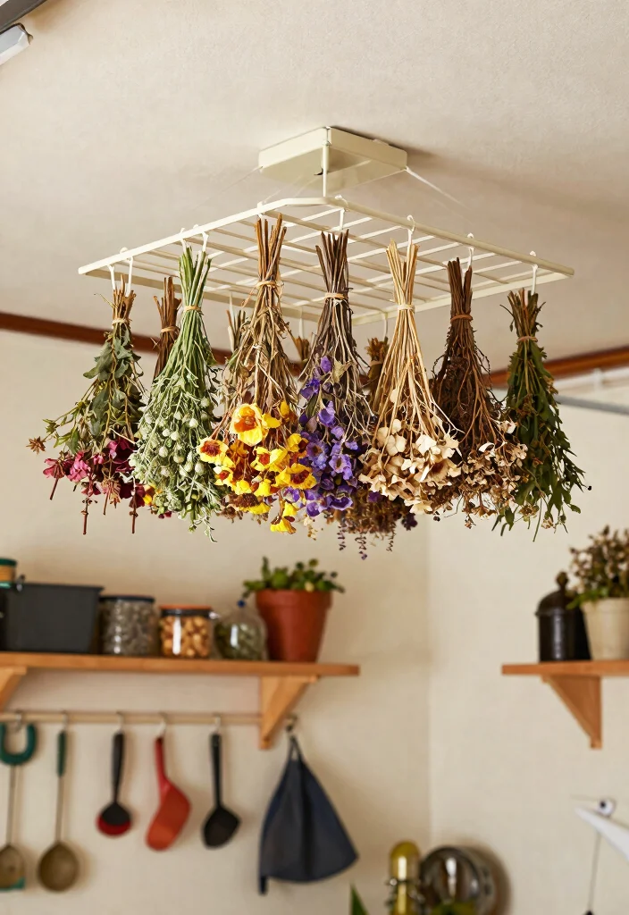 12 Garage Ceiling Storage Ideas That Hold Heavy Bins Securely - 11. Ceiling-Mounted Plant Drying Racks 1