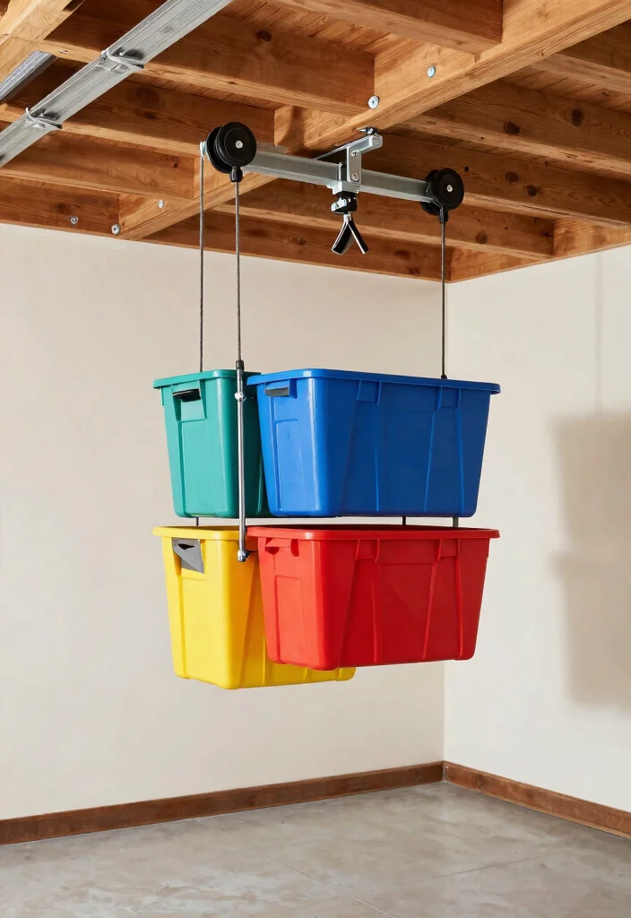 12 Garage Ceiling Storage Ideas That Hold Heavy Bins Securely - 3. Ceiling-Mounted Pulley Systems 1