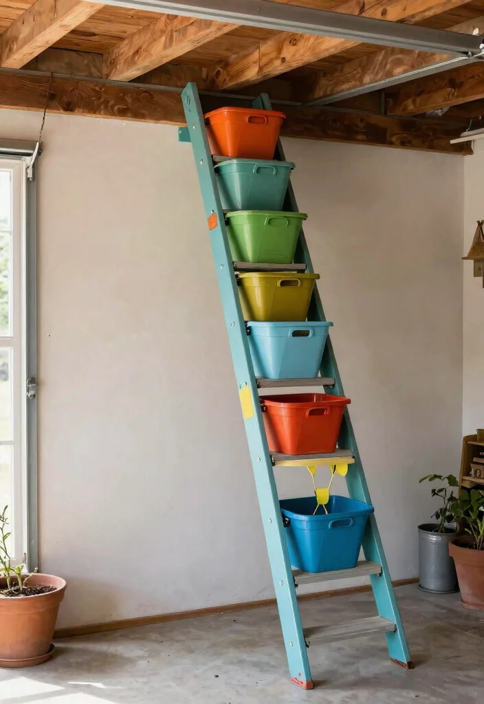 12 Garage Ceiling Storage Ideas That Hold Heavy Bins Securely - 7. Ladder Storage Systems 1