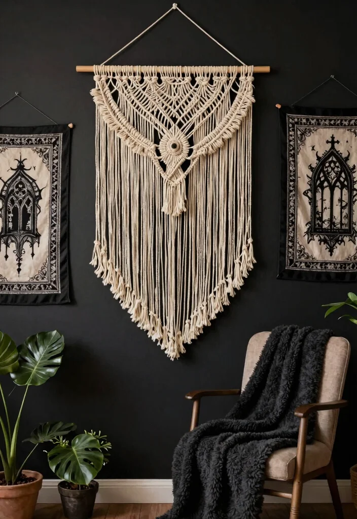 12 Gothic Farmhouse Design Ideas That Don't Look Overdone - 6. Macrame and Textile Wall Hangings 1
