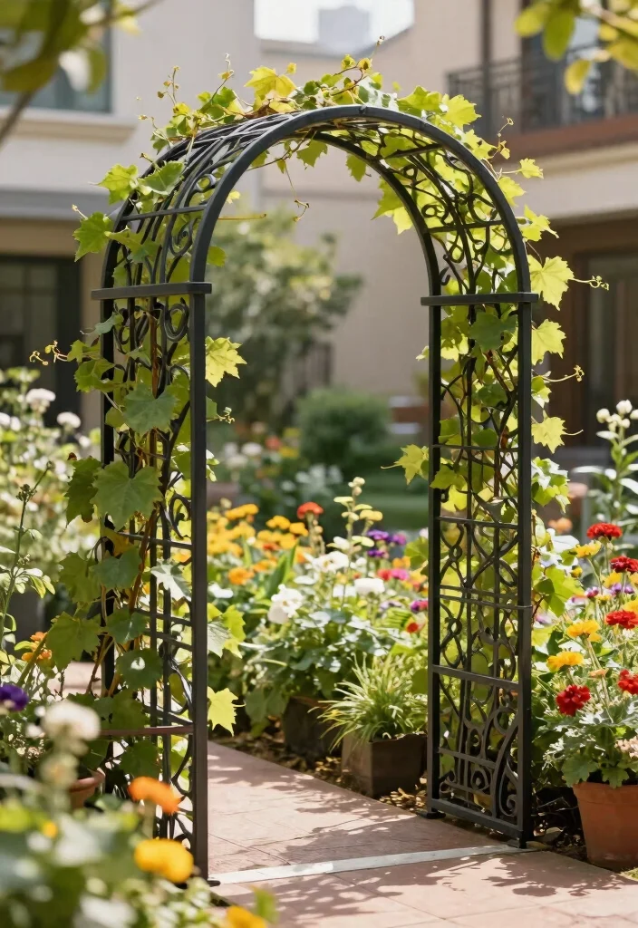 12 Grape Vine Trellis Ideas That Support Heavy Fruit Without Collapsing - 11. Decorative Metal Arched Trellis 1