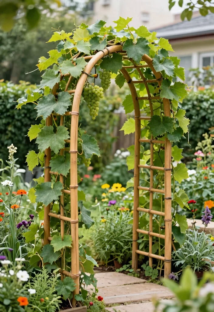 12 Grape Vine Trellis Ideas That Support Heavy Fruit Without Collapsing - 4. Bamboo Trellis Structures 1