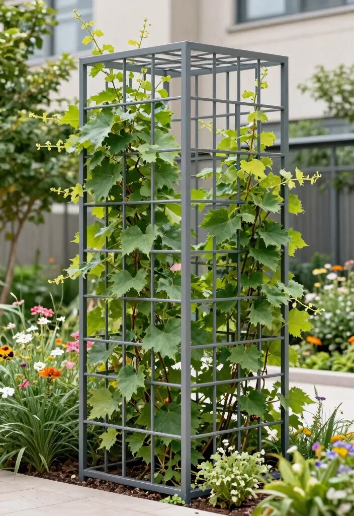12 Grape Vine Trellis Ideas That Support Heavy Fruit Without Collapsing - 5. Metal Grid Trellis 1