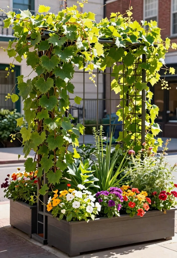 12 Grape Vine Trellis Ideas That Support Heavy Fruit Without Collapsing - 7. Trellis with Integrated Planter Boxes 1