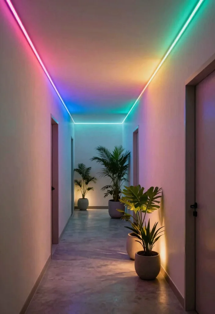 12 Hallway Ceiling Lights That Brighten Narrow Dark Spaces - 8. Colorful LED Strip Lights for a Contemporary Touch 1