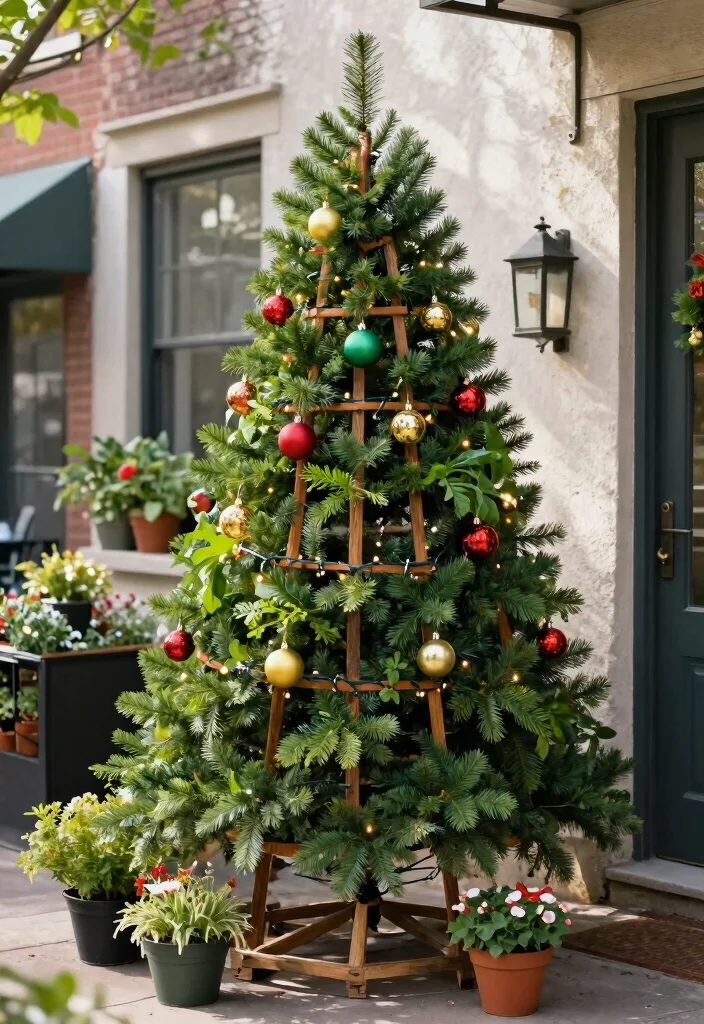 12 Porch Christmas Tree Ideas That Fit Narrow Spaces and Stay Upright - 1. Vertical Garden Christmas Tree 1