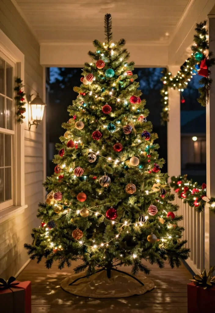 12 Porch Christmas Tree Ideas That Fit Narrow Spaces and Stay Upright - 10. Garland-Wrapped Tree 1