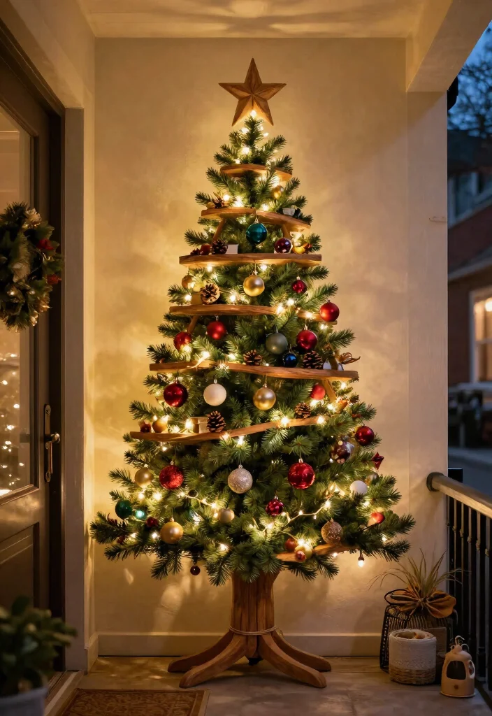 12 Porch Christmas Tree Ideas That Fit Narrow Spaces and Stay Upright - 2. Wall-Mounted Christmas Tree 1