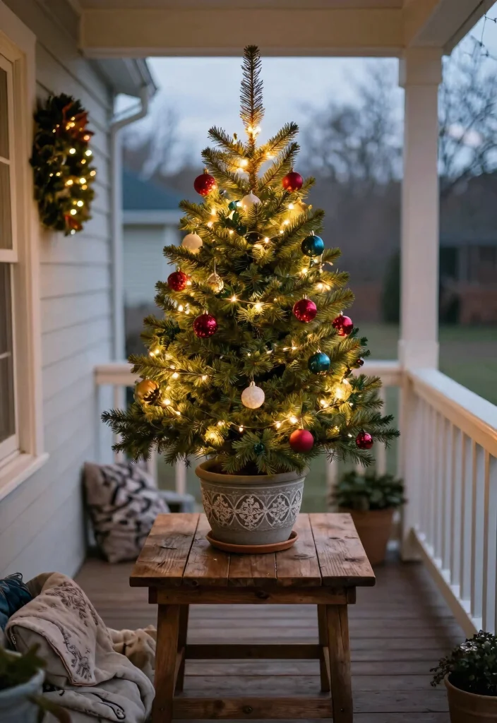 12 Porch Christmas Tree Ideas That Fit Narrow Spaces and Stay Upright - 4. Potted Christmas Tree 1