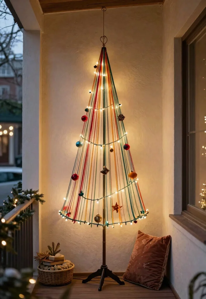 12 Porch Christmas Tree Ideas That Fit Narrow Spaces and Stay Upright - 5. Vertical String Tree 1